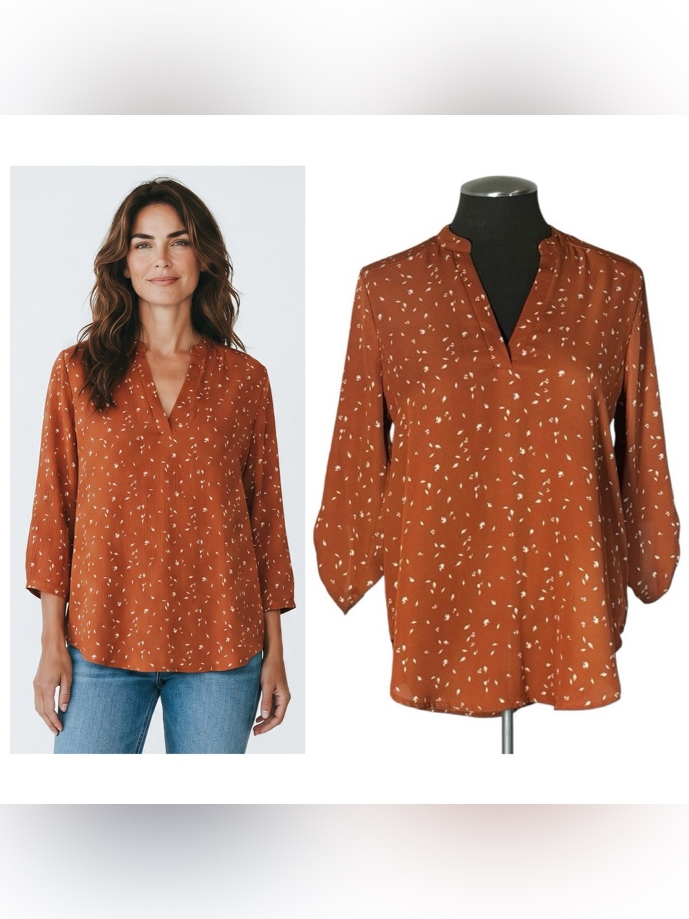 🆕 Lush - Warren Pullover Split Neck ¾ Roll Tab Sleeve Top – Stitch Fix - Small